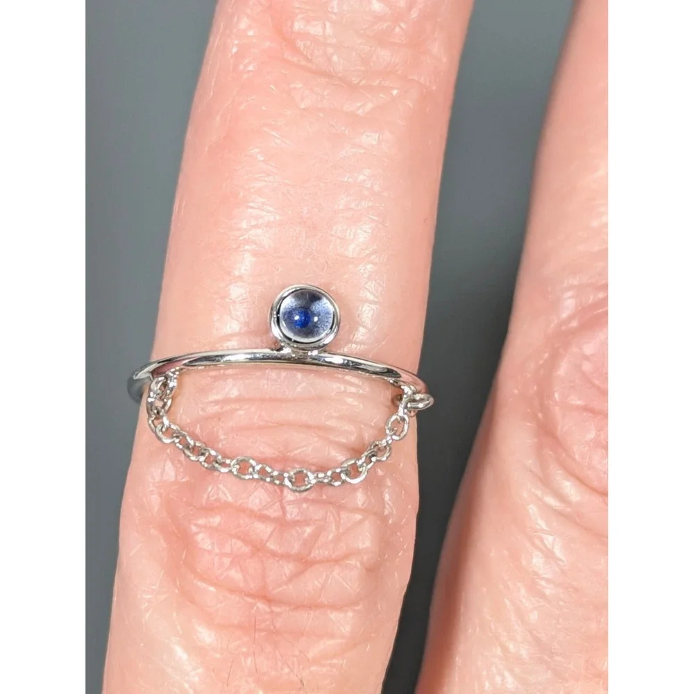 Pura Vida Silver Tone Chain Ring Blue Stone Dainty Stackable‎ Ring Size 5
